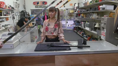 Asian babe sells her family's sword for a big white dick