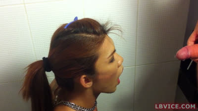 Pissed On Ladyboy Slut Mint Gives Blowjob