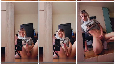 Cumshot on the mirror beautiful shemale Sammy (Samantha sissy world)